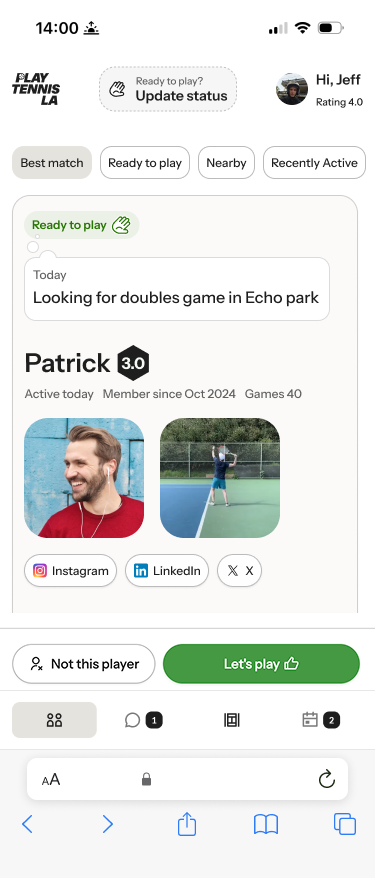 PlayTennis App Interface